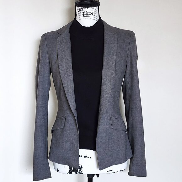H&M Gray Tailored Fitted Blazer Single-Button Suit Jacket Blazer - Picture 7 of 9
